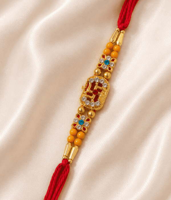 Eshanarya Divine Swastik Crystal Designer Rakhi for Brother