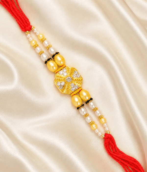 Eshanarya Crystal Floral Designer Rakhi with Pearl Beads for Brother