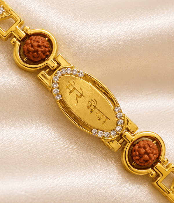 Eshanarya Mere Bhaiya Rudraksha Bracelet Rakhi | Gold Finish Designer Rakhi