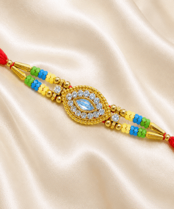 Gold Finish Crystal Designer Rakhi | With Roli, Chawal & Assorted Treats