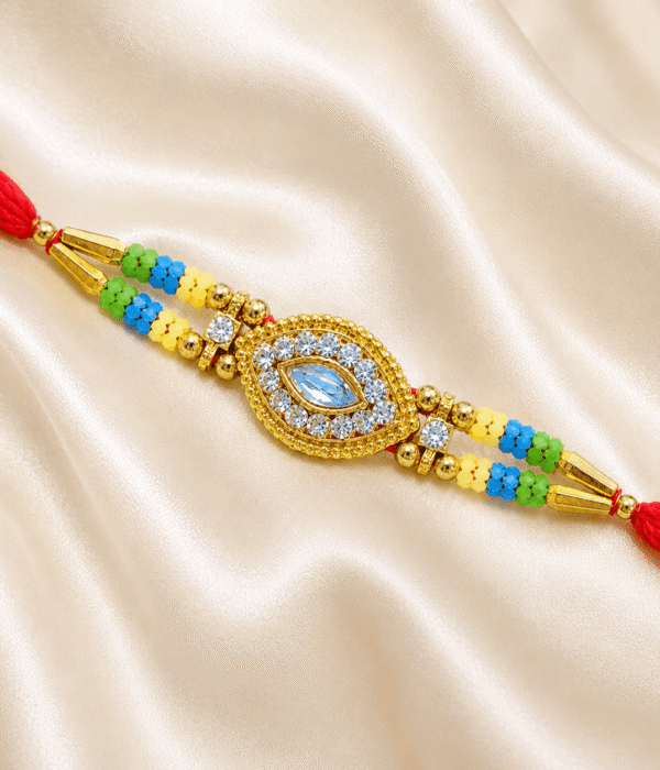 Eshanarya Gold Finish Crystal Designer Rakhi for Brother | Handmade Rakhi