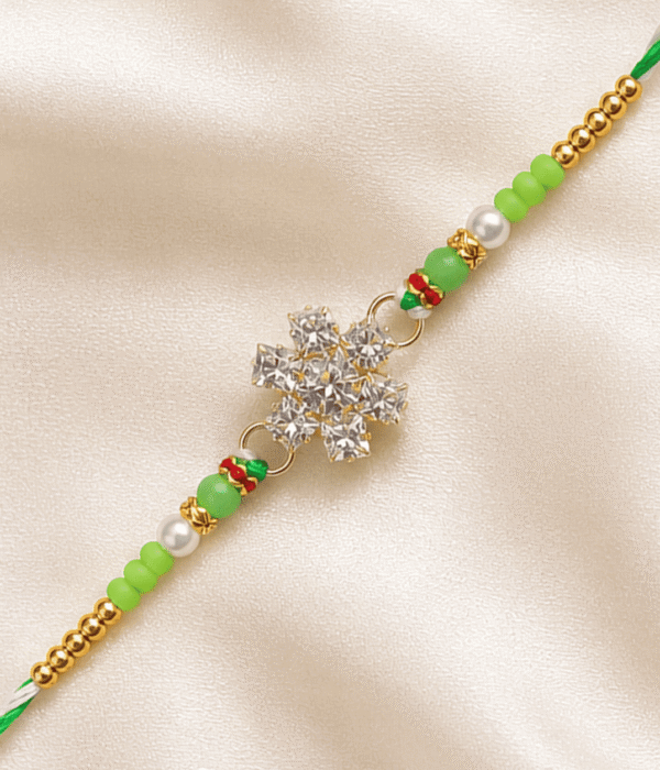 Eshanarya Green Crystal Snowflake Designer Rakhi for Brother