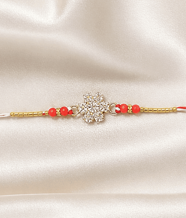 Eshanarya Red Crystal Snowflake Designer Rakhi for Brother