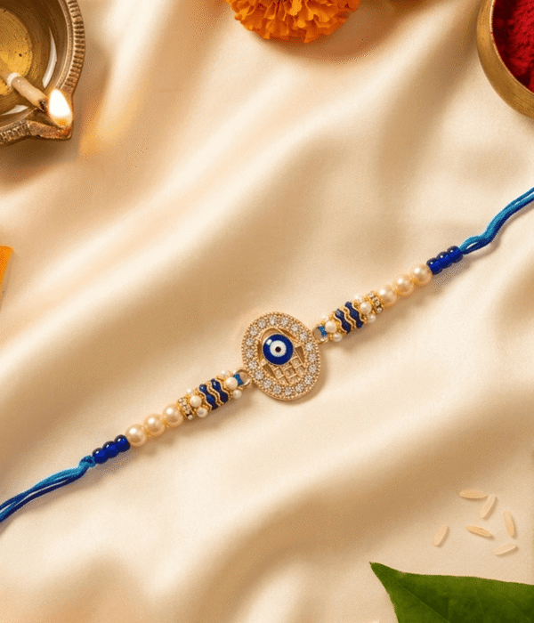Eshanarya Blue Hamsa Evil Eye Designer Rakhi for Brother