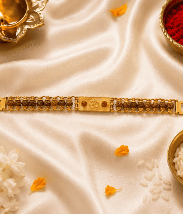 Eshanarya Om Rudraksha Bracelet Rakhi | Gold-Tone Spiritual Rakhi