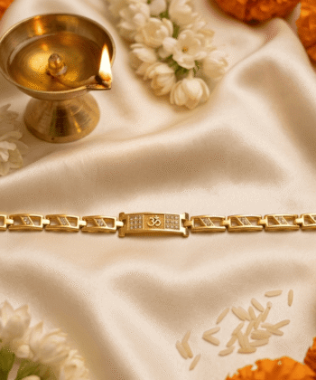Eshanarya Om Crystal Bracelet Rakhi for Brother | Gold Finish Designer Bracelet Rakhi
