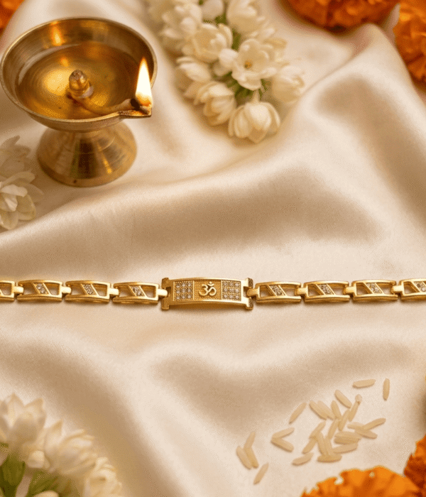 Eshanarya Om Crystal Bracelet Rakhi for Brother | Gold Finish Designer Bracelet Rakhi