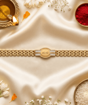 Eshanarya Radhe Radhe Gold Finish Bracelet Rakhi for Brother | Designer Rakhi