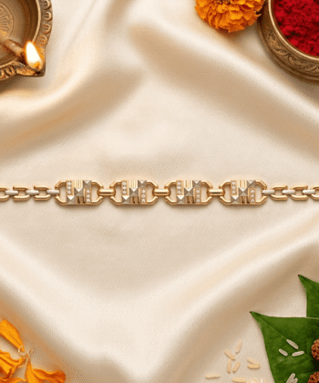 Eshanarya Geometric Crystal Gold Finish Bracelet Rakhi for Brother
