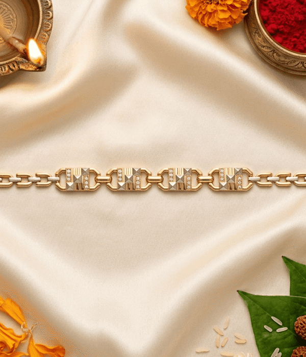 Eshanarya Geometric Crystal Gold Finish Bracelet Rakhi for Brother